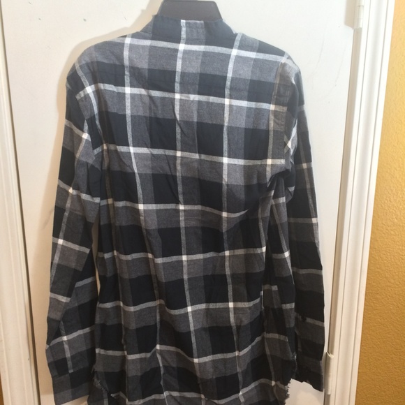 Black Orchid women's S button up flannel half collar long line tunic shirt top - Picture 3 of 5